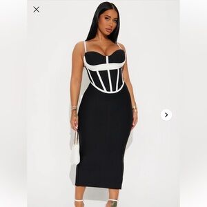 Fashion Nova Linda Bandage Midi Dress - Black/White